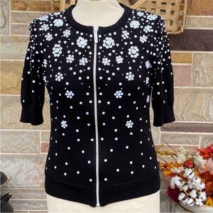 MICHAEL Michael Kors Beaded Zip Front‎ Cardigan Sweater